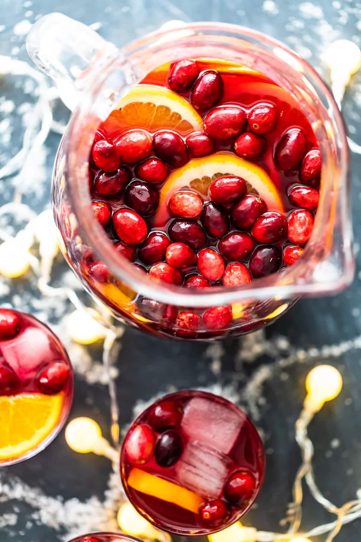 orange cranberry sangria in a pitcher