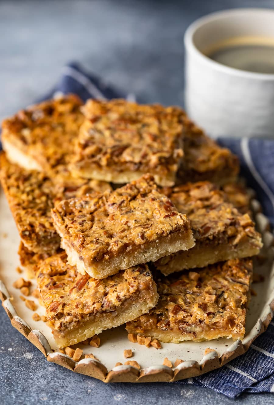 a plate of pecan pie bars