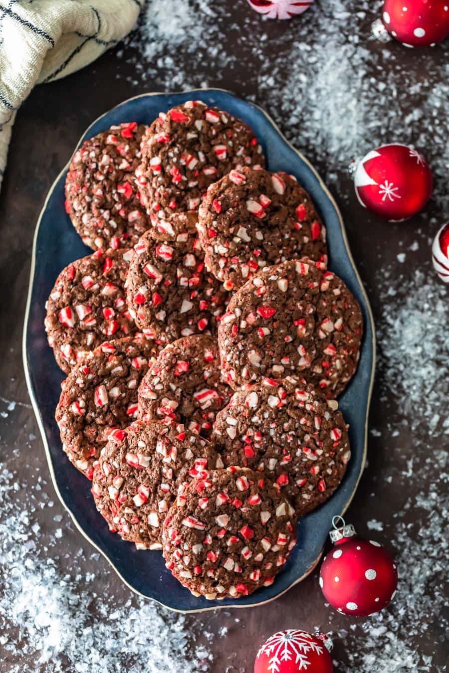 a plate of peppermint chocolate christmas cookies