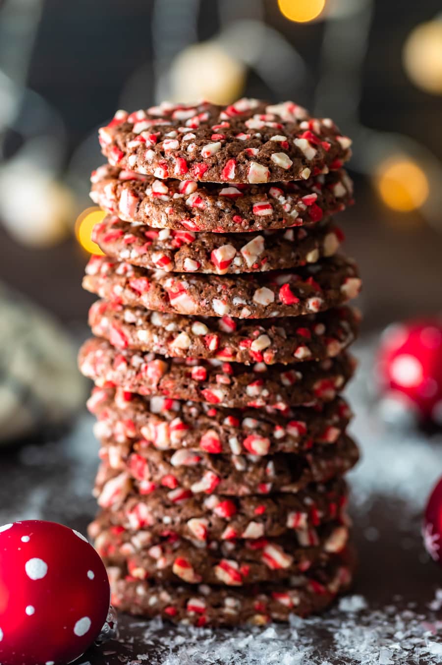 a stack of peppermint chocolate cookies