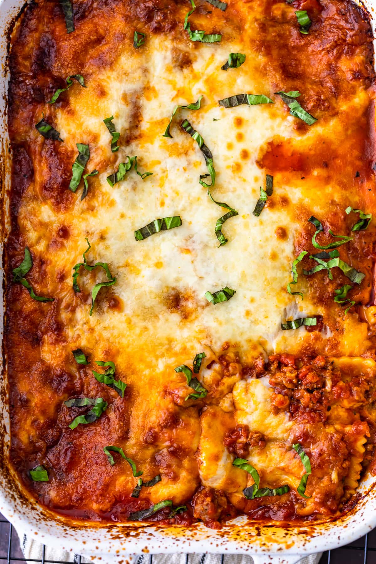 ravioli lasagna topped with cheese