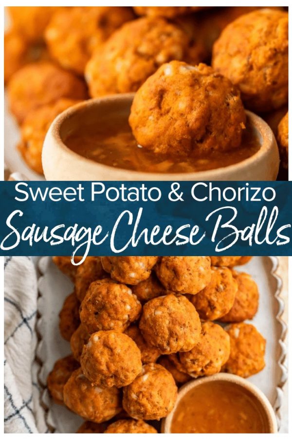 This Sausage Cheese Balls recipe puts a sweet and spicy twist on a classic appetizer. These easy sausage balls are made with cheese, sweet potato, and chorizo, and they taste amazing! Dip these Sweet Potato Sausage Balls in a spicy marmalade sauce for the final touch.