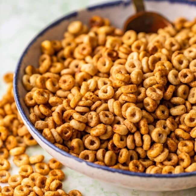 Hot Buttered Cheerios are so tasty and so snackable! This sweet and salty snack mix recipe is sure to please guests at any party. 