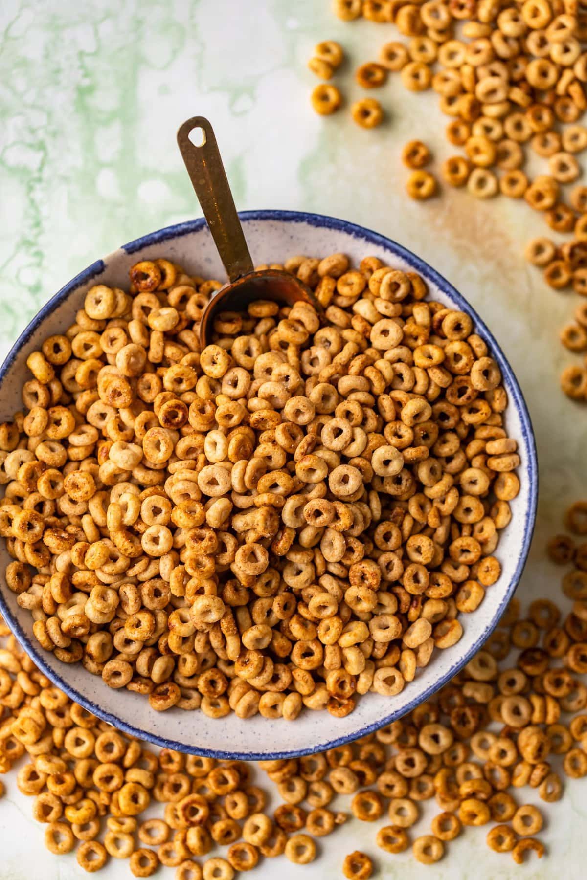 large bowl of cheerios snack mix