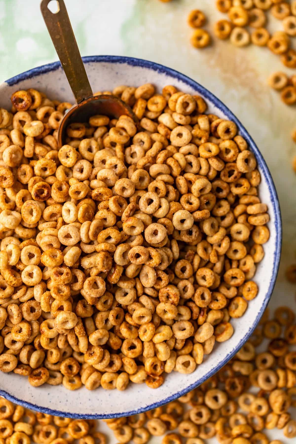 large serving bowl of hot buttered cheerios