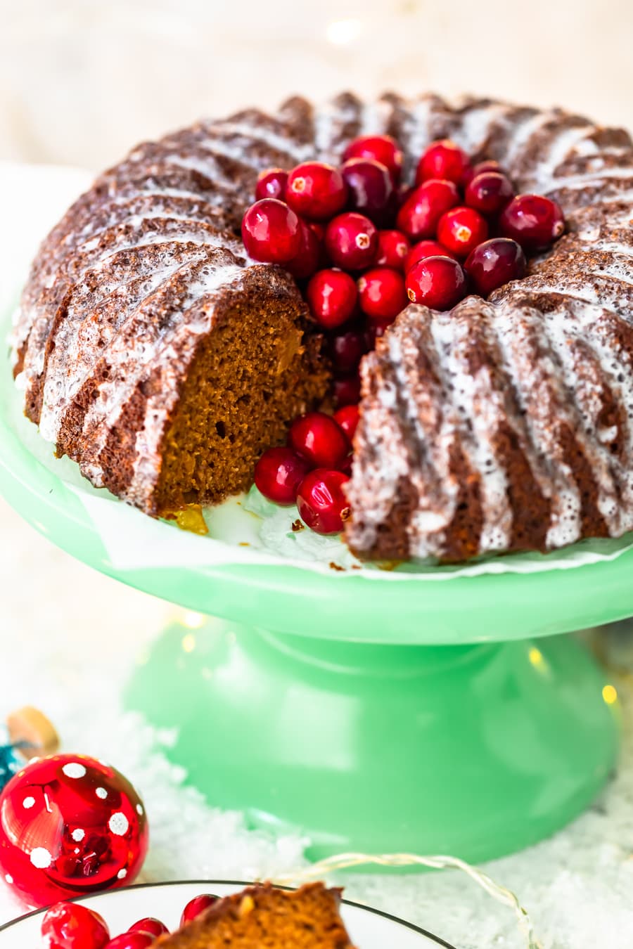 gingerbread loaf cake on a cake stand