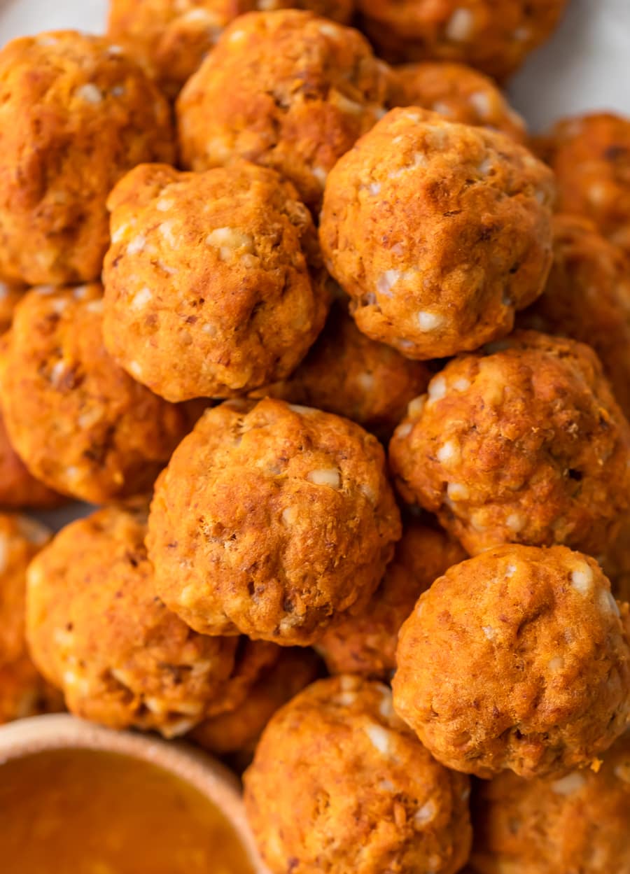 close up on sweet potato chorizo sausage balls