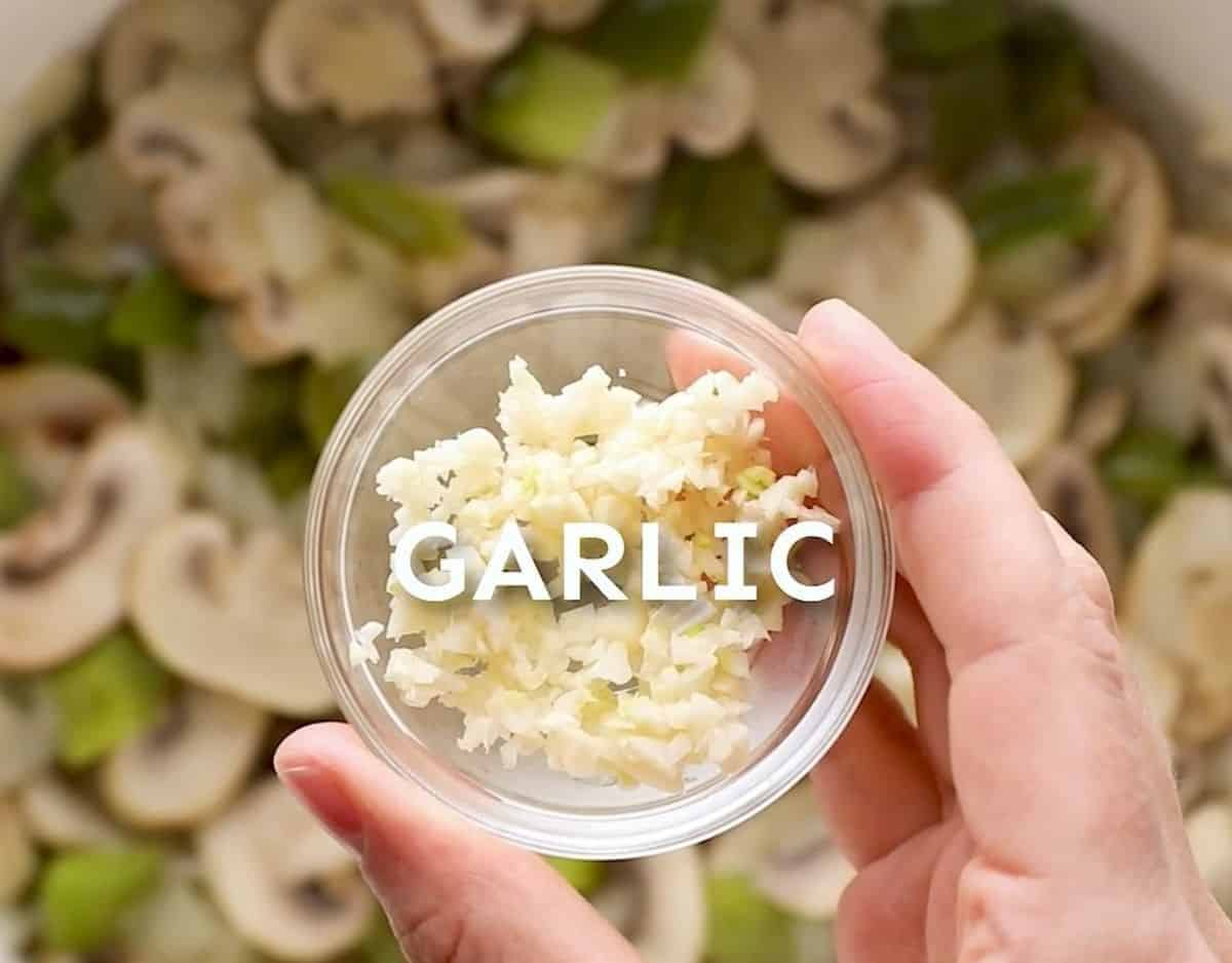Satueeing veggies and garlic.