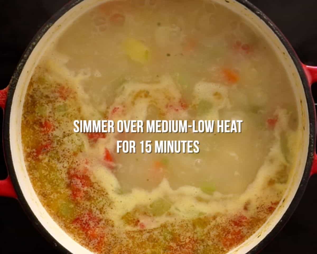 potato soup simmering over med-low heat