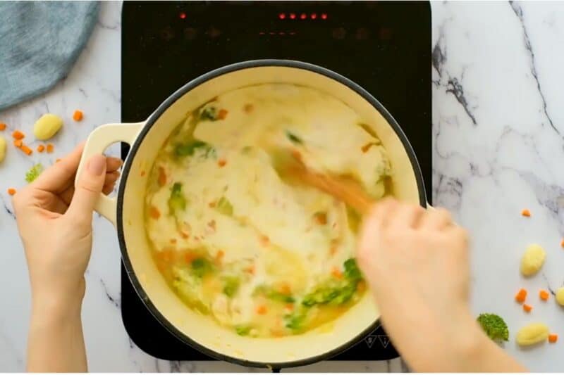 add white wine and cream.