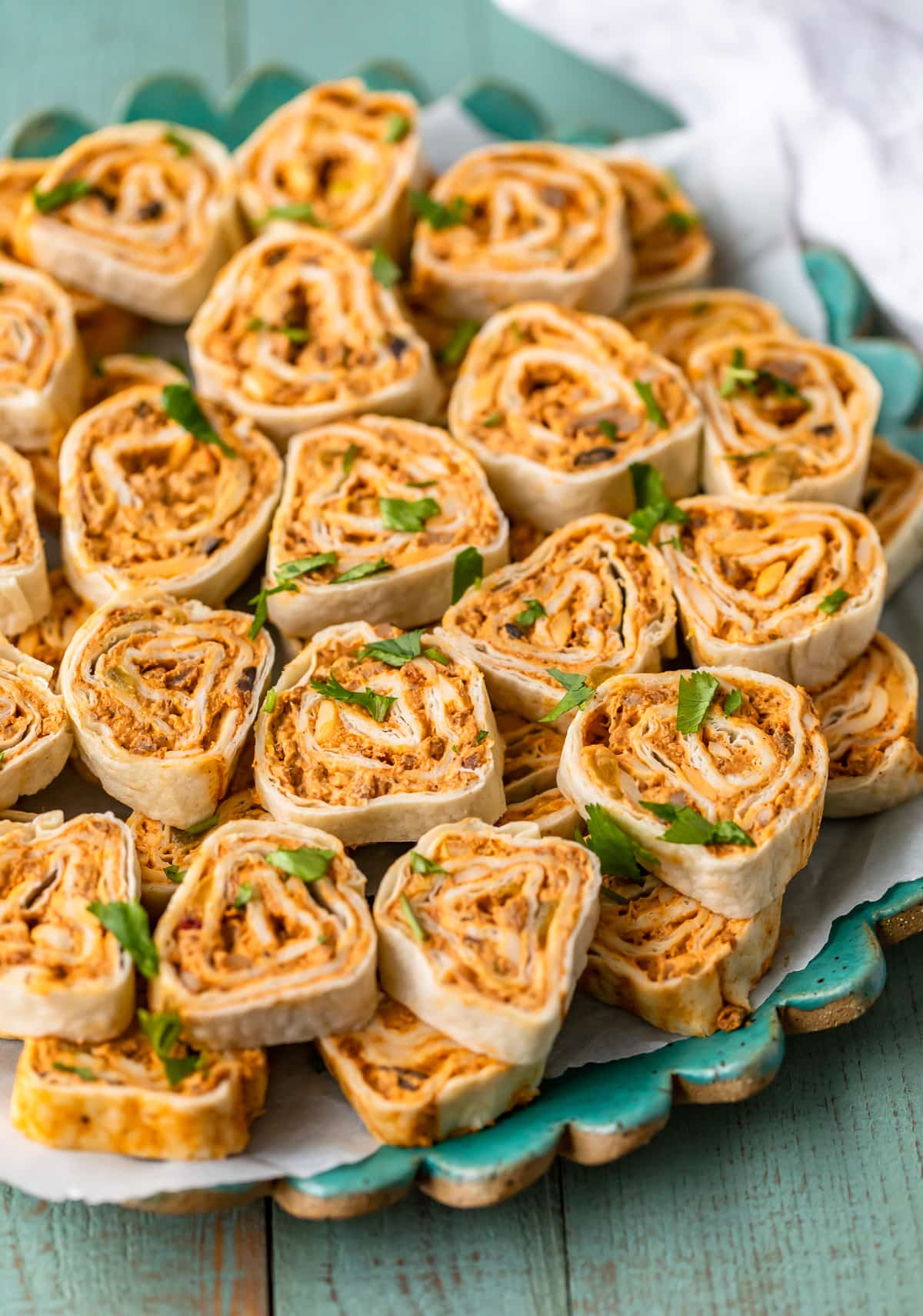 mexican pinwheels on a serving platter