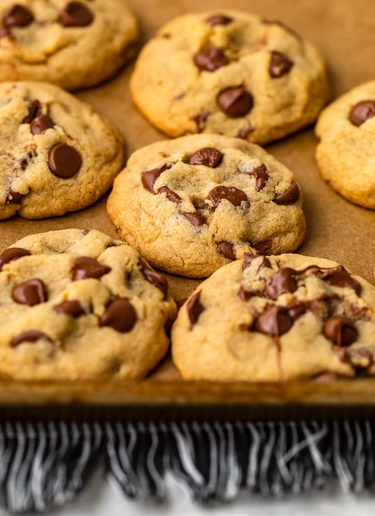 a tray of soft chocolate chip cookies