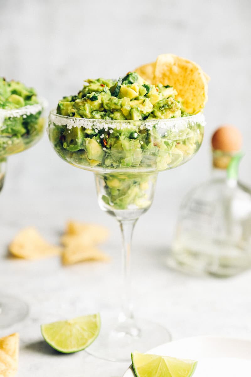 tequila guacamole in margarita glass