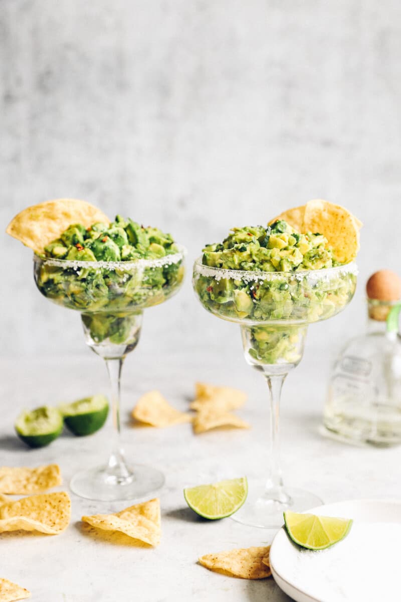 tequila guacamole in margarita glasses