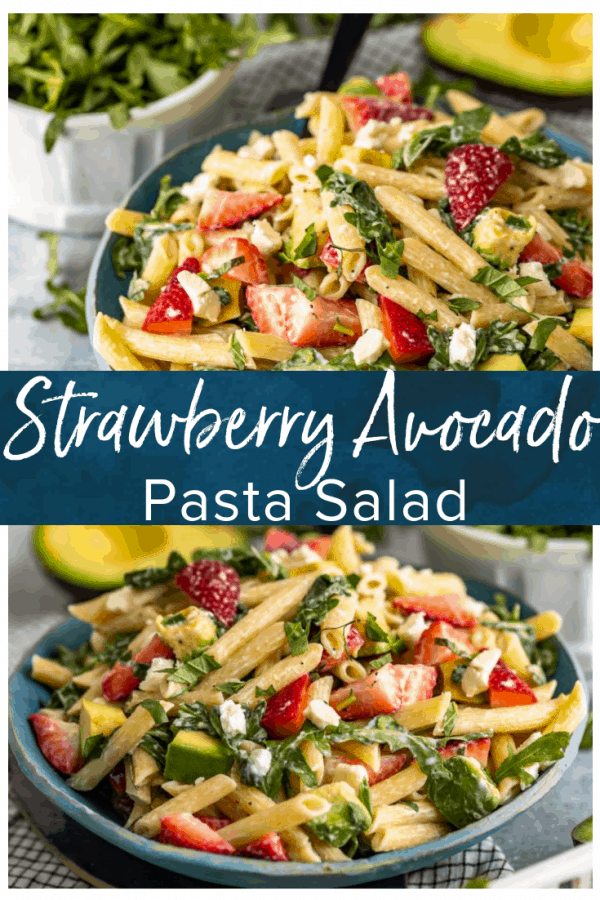 Strawberry Avocado Pasta Salad is an easy and tasty summer pasta salad recipe that everyone will love! This penne pasta salad with feta, strawberries, avocado, poppy seed dressing and more is so light and fresh. Serve it warm or serve it cold, either way, it's sure to be a hit! #thecookierookie #pastasalad #strawberries #avocado #sidedish #summerrecipes