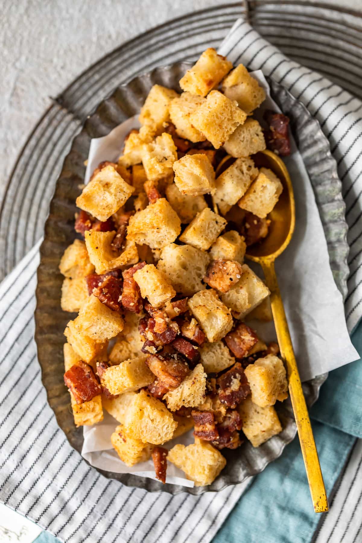 homemade croutons mixed with bacon bits