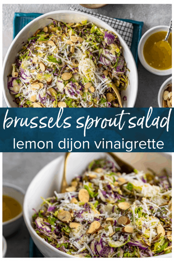 Shaved Brussels Sprout Salad is a simple side dish to serve with any meal. Brussels Sprouts, toasted almonds, and cheese are tossed with a Honey Lemon Dijon Vinaigrette for a light and delicious flavor. This shaved Brussels Sprouts recipe is so easy and can be made in no time! #thecookierookie #brusselssprouts #vegetables #sidedish #salads #easterrecipes