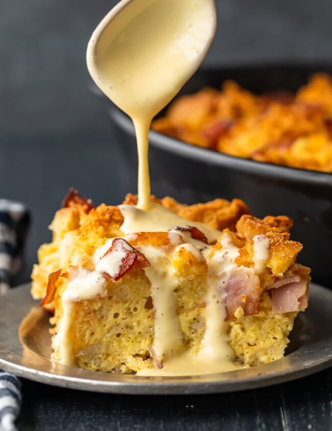 Eggs Benedict Casserole has all the flavor you love from the classic dish, mixed into one super tasty breakfast casserole. This EASY eggs benedict recipe is made with english muffins, filled with ham, and topped off with a simple eggs benedict sauce. This makes the perfect Mother's Day or Easter brunch!