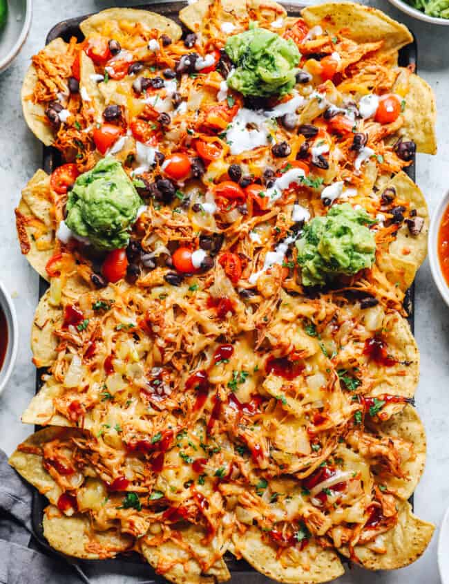 grilled chicken nachos with mexican and bbq versions