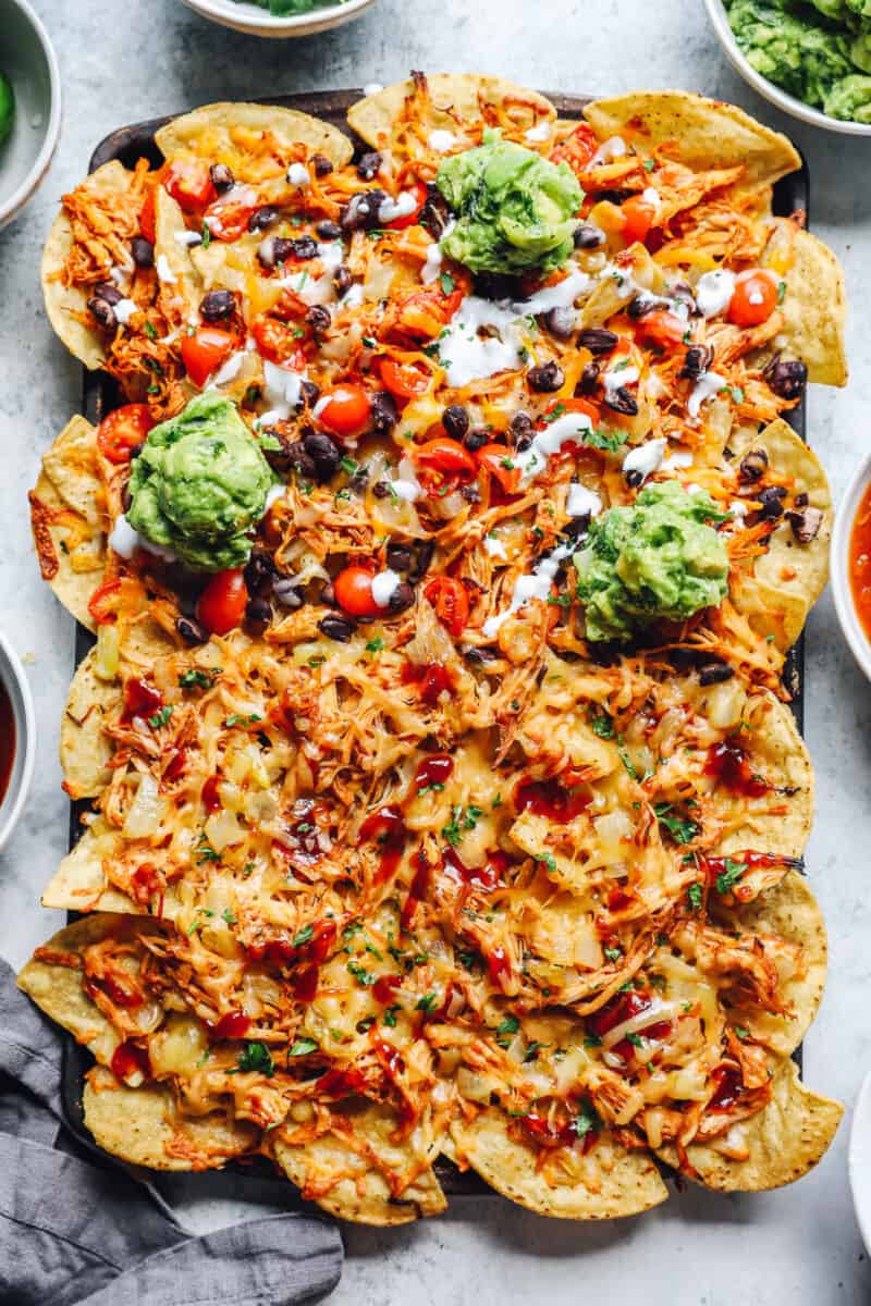 grilled chicken nachos with mexican and bbq versions