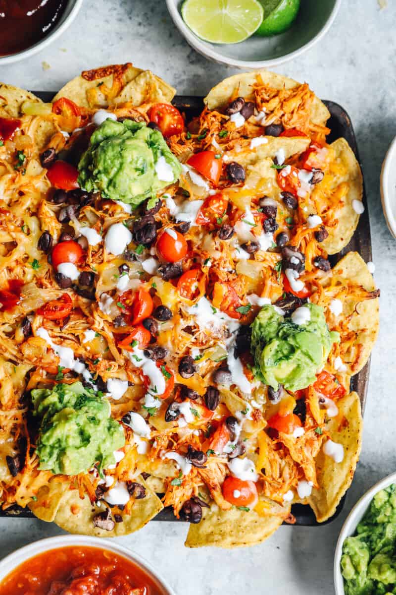 mexican grilled chicken nachos with guacamole