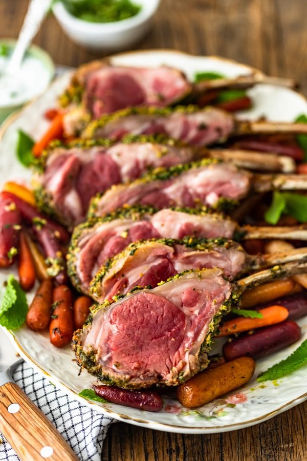 a serving platter of lamb with carrots, as a non-traditional Thanksgiving meal.