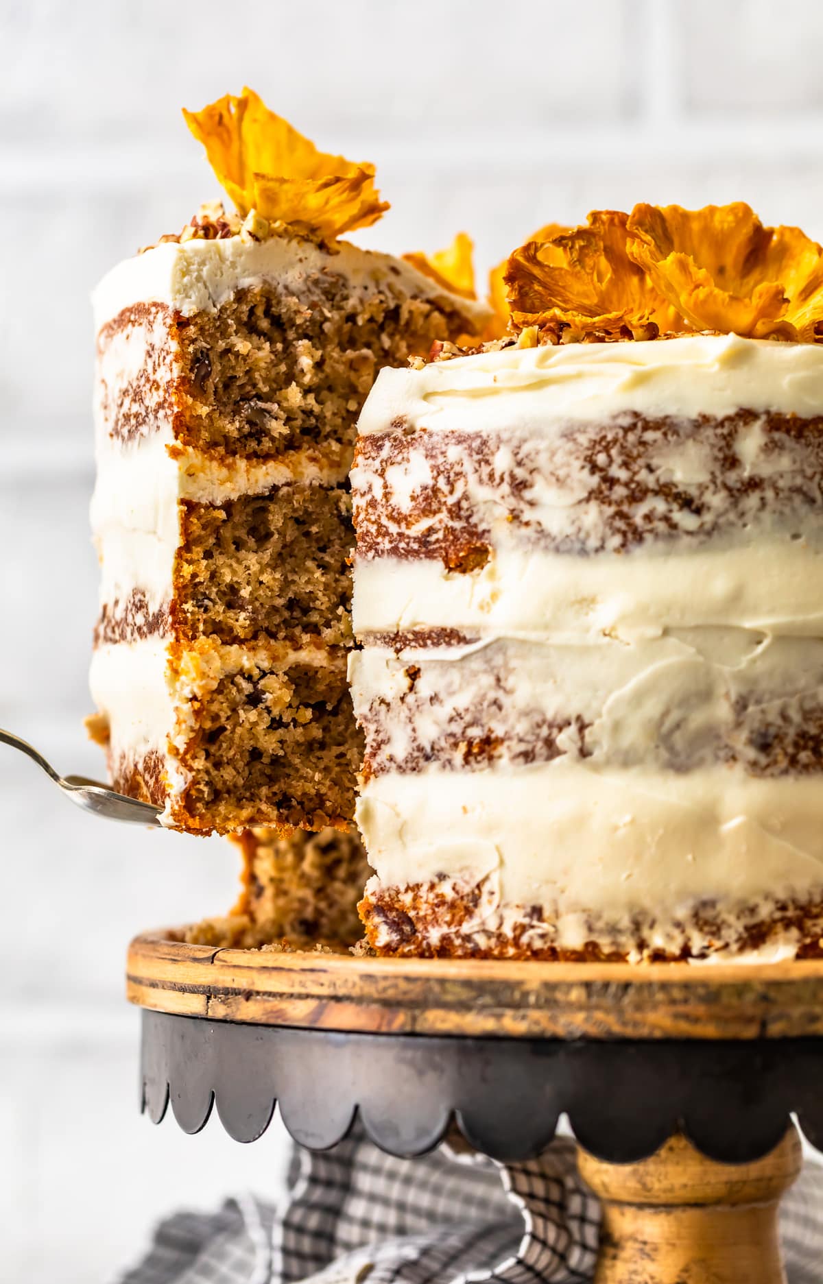 taking a slice of cake with a fork