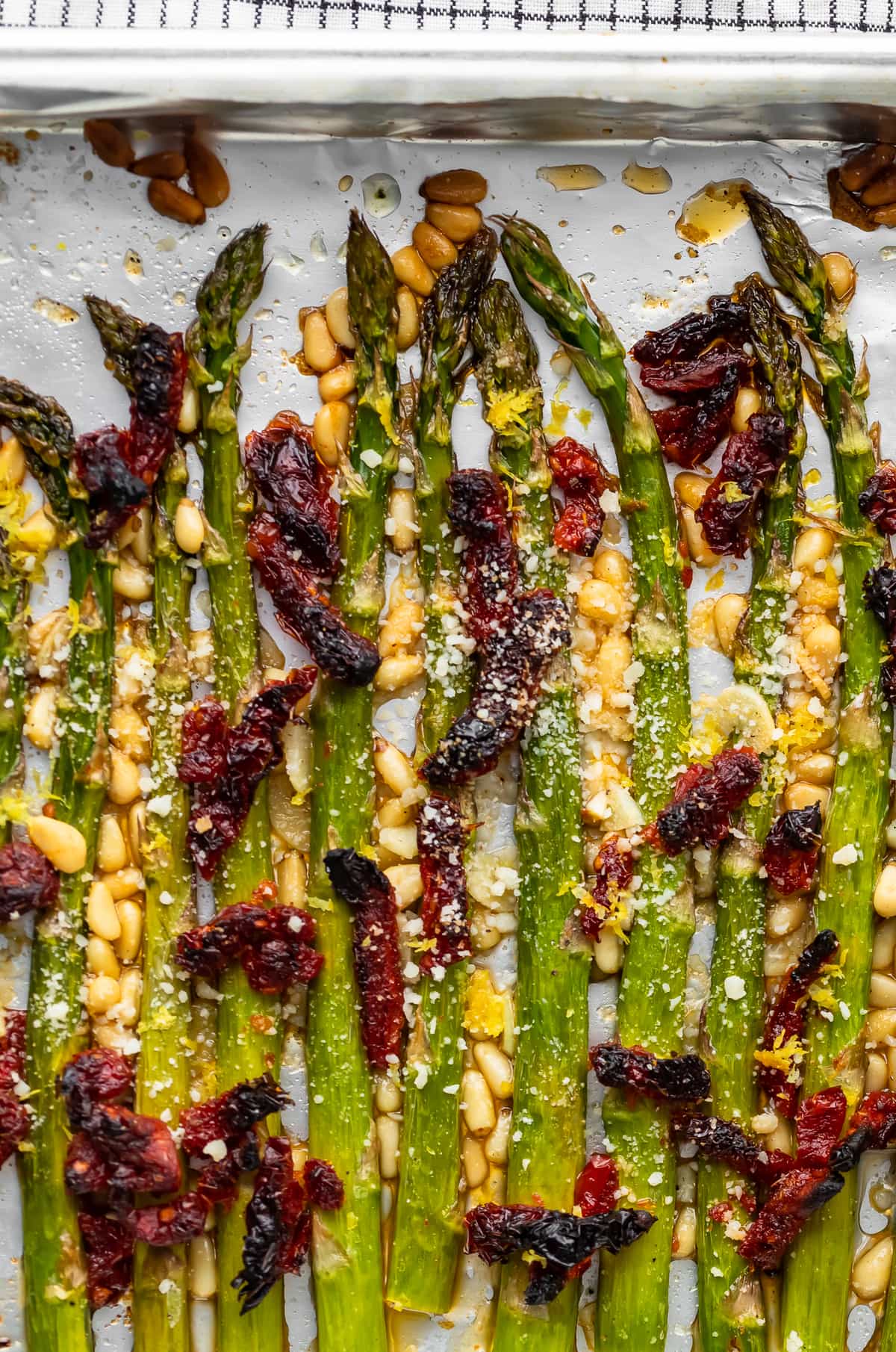 oven roasted asparagus on a baking sheet