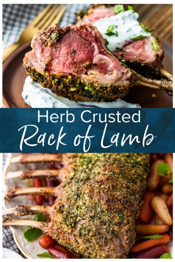 Rack of Lamb is an elegant option for holidays and special occasions. This delicious Herb Crusted Rack of Lamb recipe is simple yet filled with incredible flavor! The Mint Yogurt Sauce is the perfect compliment to the savoriness of this dish. Try this roast rack of lamb for a beautiful Easter Dinner! #thecookierookie #lamb #easter #rackoflamb #maindish #holidayrecipes