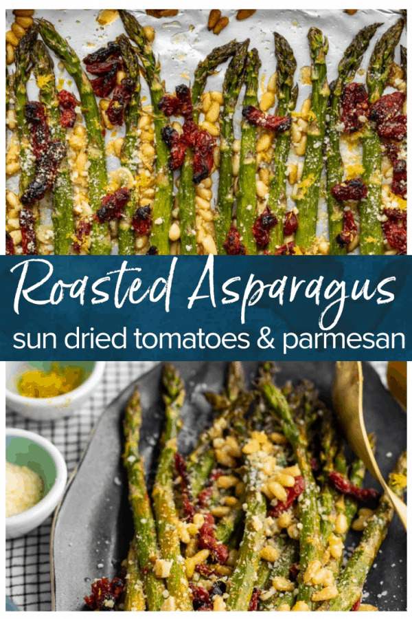 Oven Roasted Asparagus with sun dried tomatoes, pine nuts, garlic, and more is a delicious Mediterranean-inspired side dish fit for any occasion. This easy roasted asparagus recipe is quick to make yet filled with flavor! Add this asparagus side dish to your holiday meals, or just to your weeknight dinners. Either way, it's sure to be a hit! #thecookierookie #asparagus #sidedish #easter #holidayrecipes #vegetables #healthyrecipes
