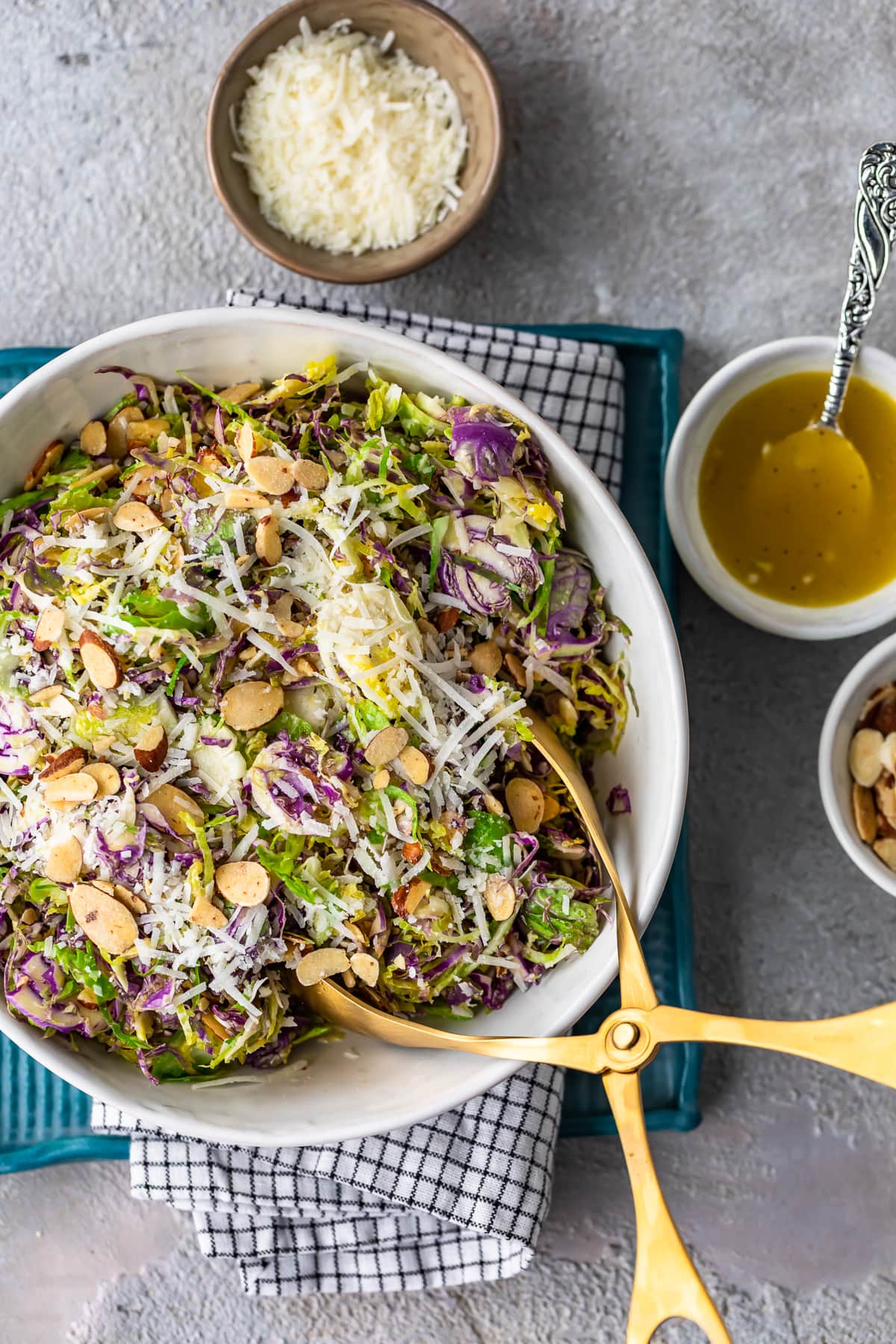 brussels sprouts salad with almonds and cheese