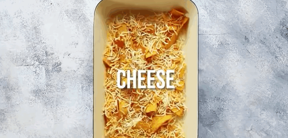 Layering the ingredients in the casserole dish.