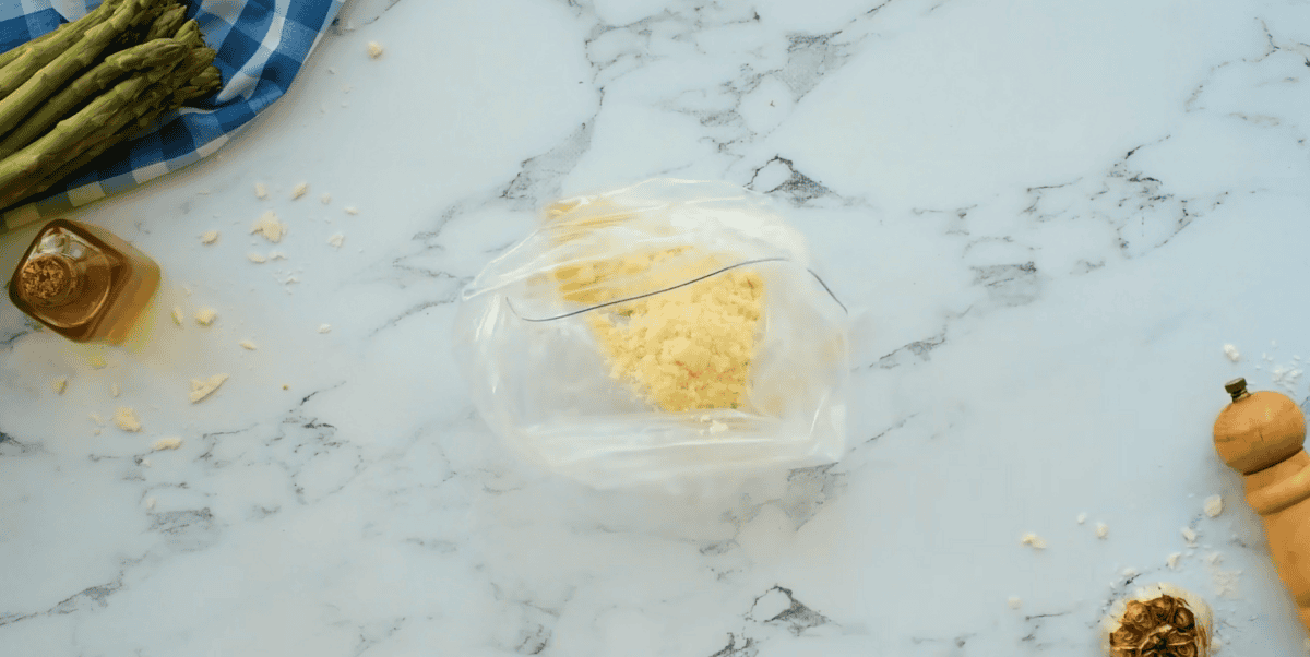 garlic asparagus ingredients in a plastic bag.