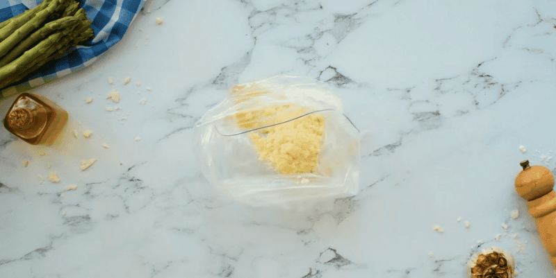 garlic asparagus ingredients in a plastic bag.