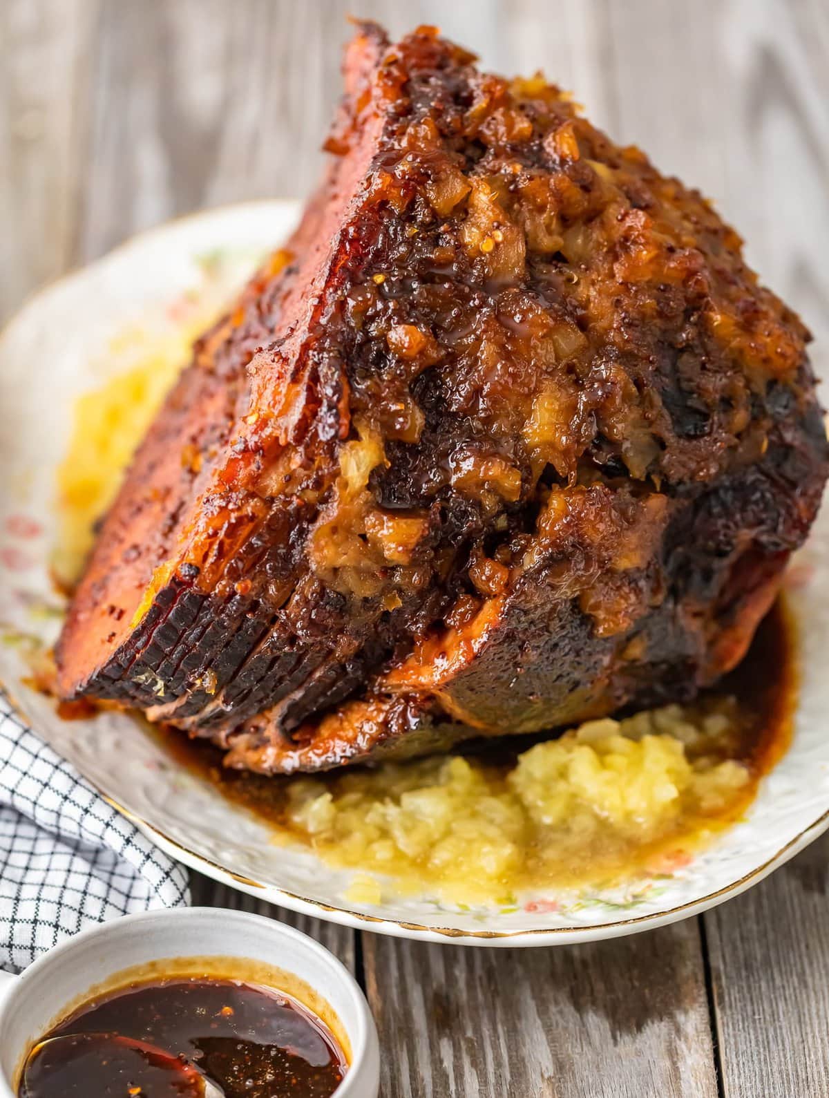 glazed ham on a serving platter