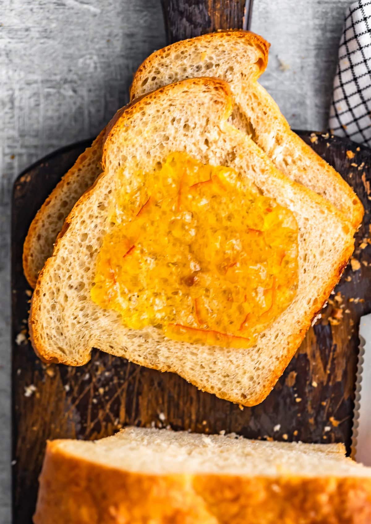 slices of bread on a cutting board