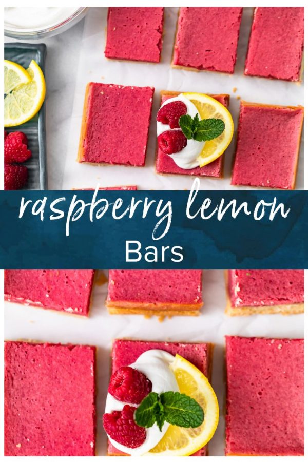 Raspberry Bars are a delicious and easy dessert to serve for any holiday, party, or summer afternoon. These fruity Raspberry Lemon Bars have the perfect flavor, the perfect texture, and the perfect pink color. Top them with some fresh fruit, powdered sugar, and whipped cream for a delightful treat! #thecookierookie #easter #desserts #raspberry