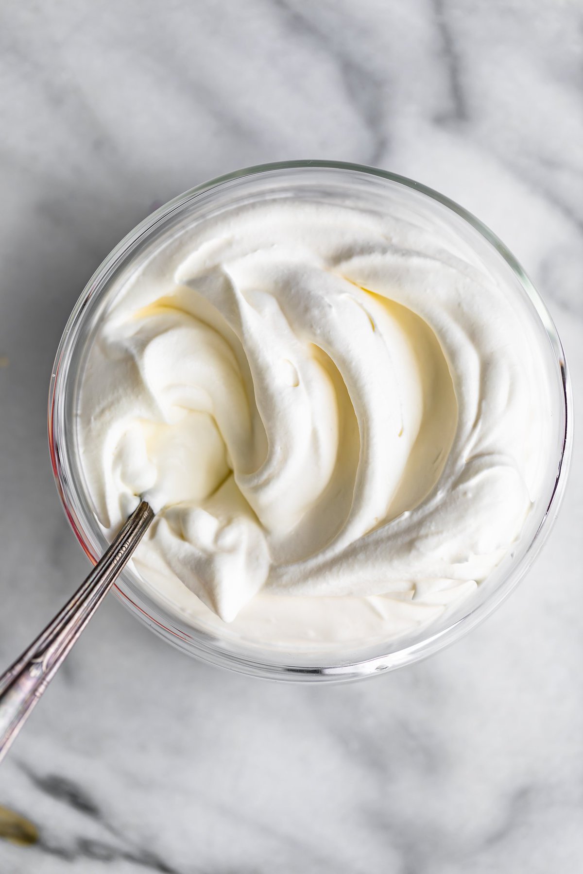 a bowl of stabilized whipped cream