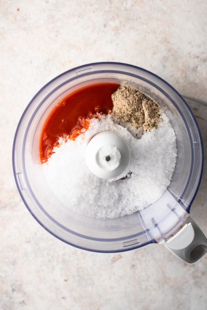 ingredients in a food processor ready to be mixed