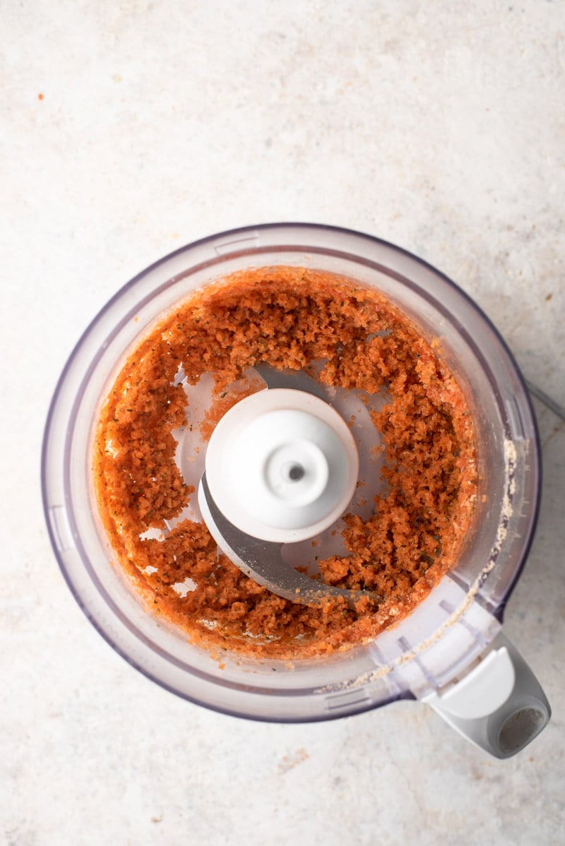 processed ingredients in a food processor