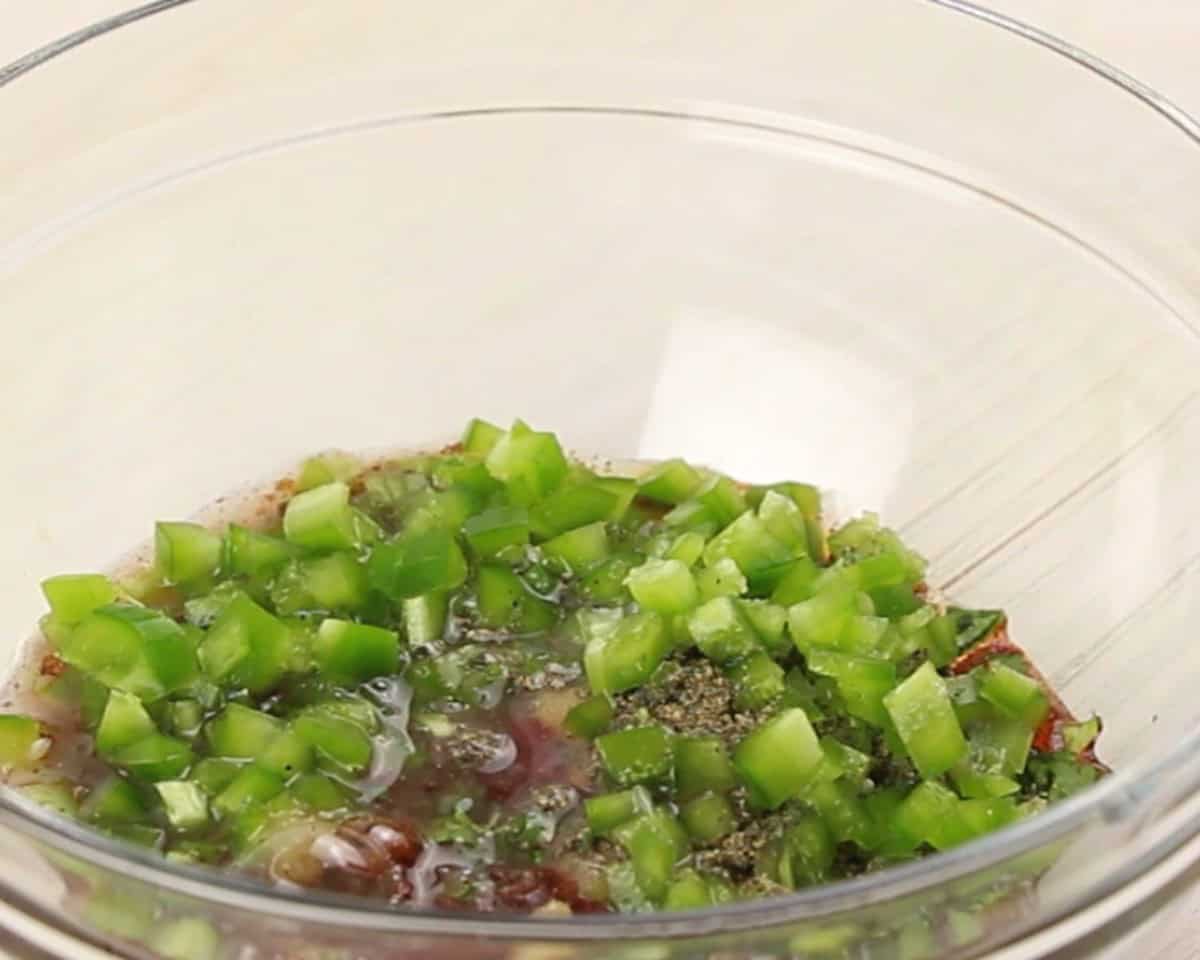 Marinade in a glass bowl.