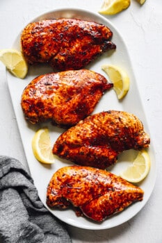 honey balsamic chicken breast on platter