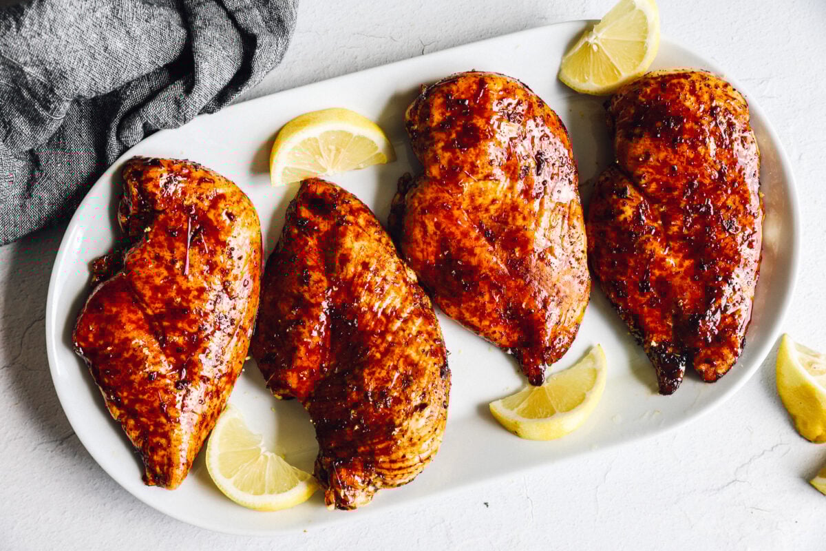 honey balsamic chicken breast on platter