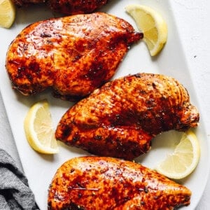 honey balsamic chicken breast on platter