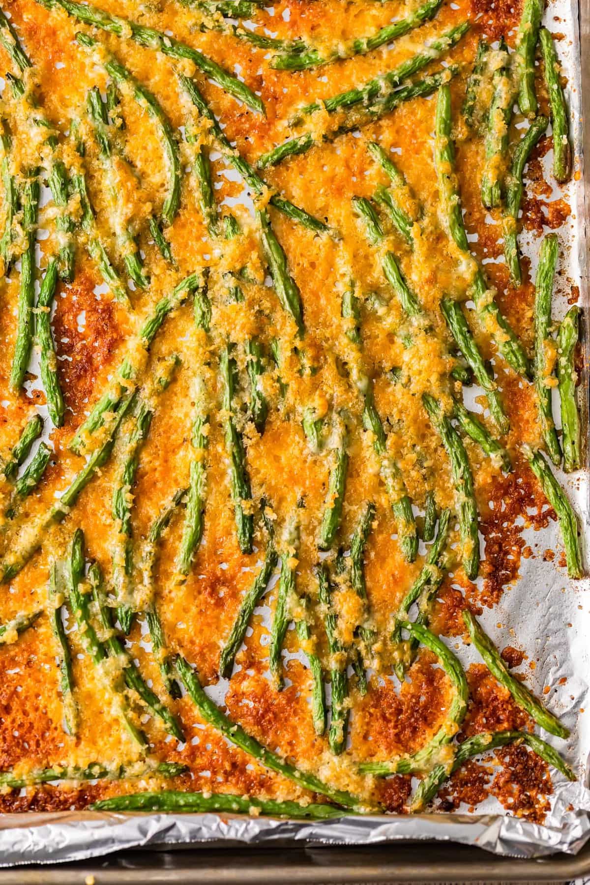 cheesy green beans on foil