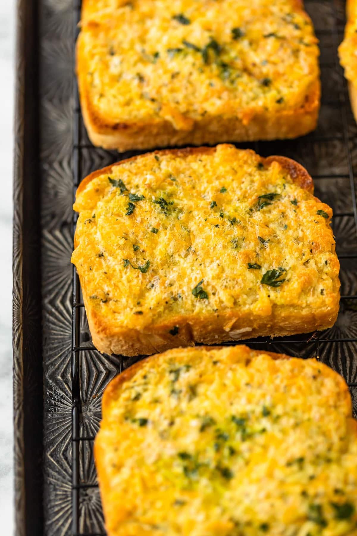 side shot of texas toast garlic bread with cheese