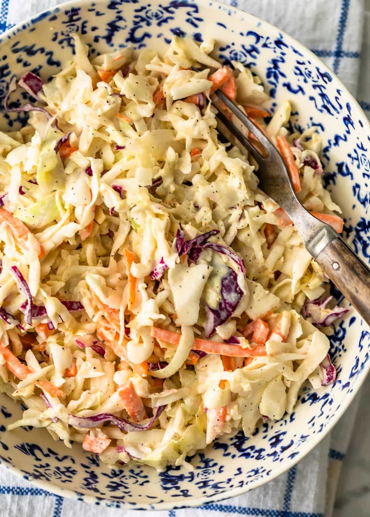 close up on creamy coleslaw