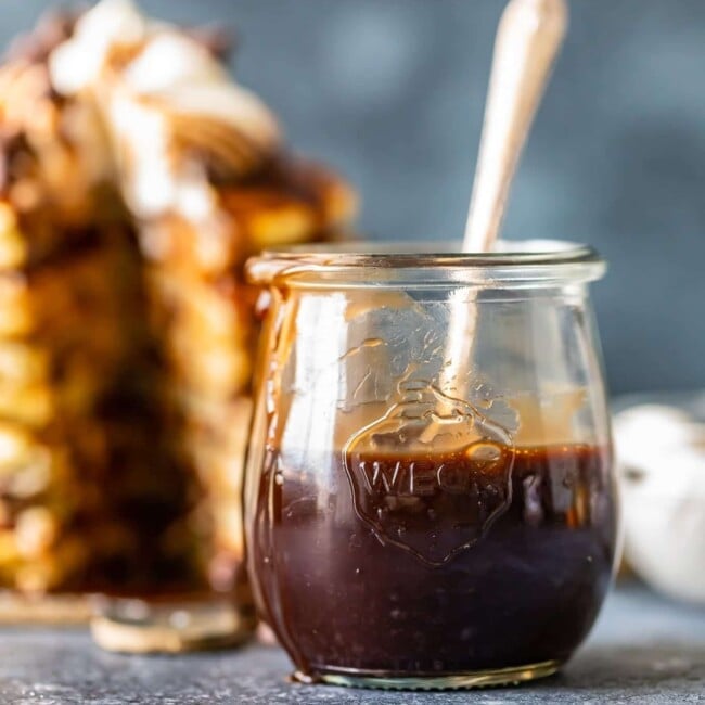 chocolate syrup in a glass with spoon