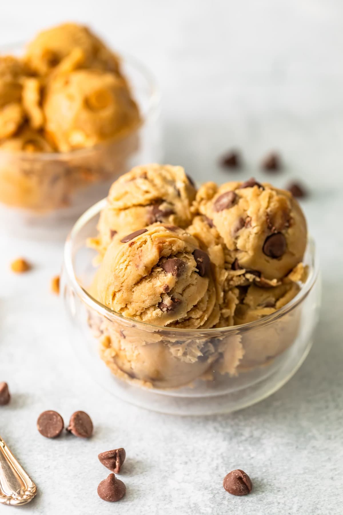 a bowl of chocolate chip cookie dough