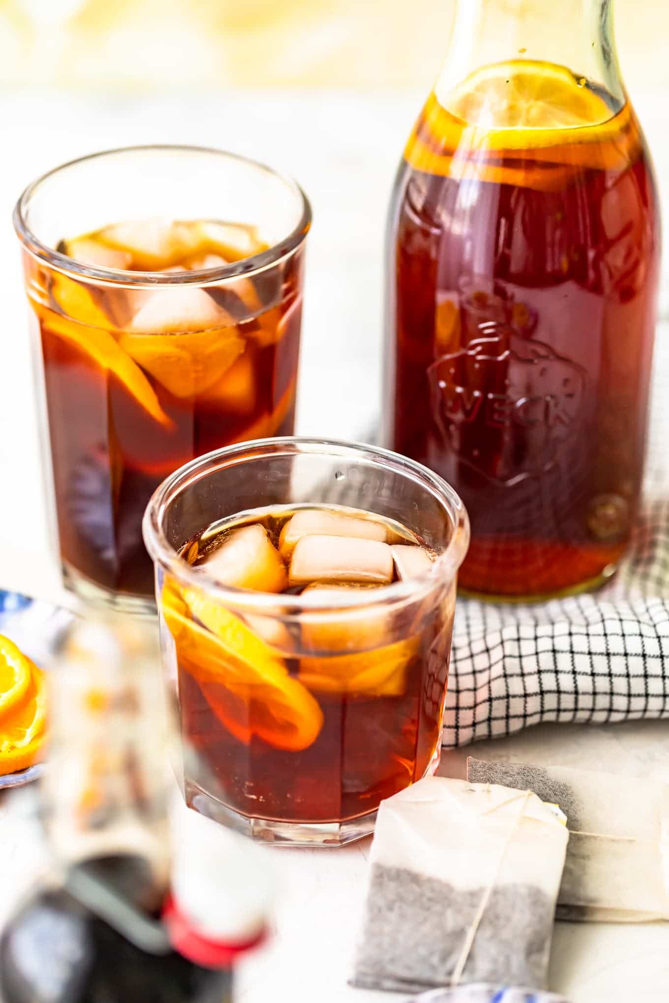 Three glasses of homemade sweet tea